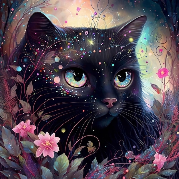 かわいい猫の肖像画イラスト
