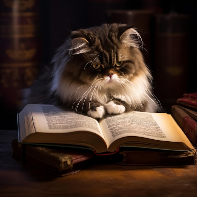 A Cute Cat Reading a Book