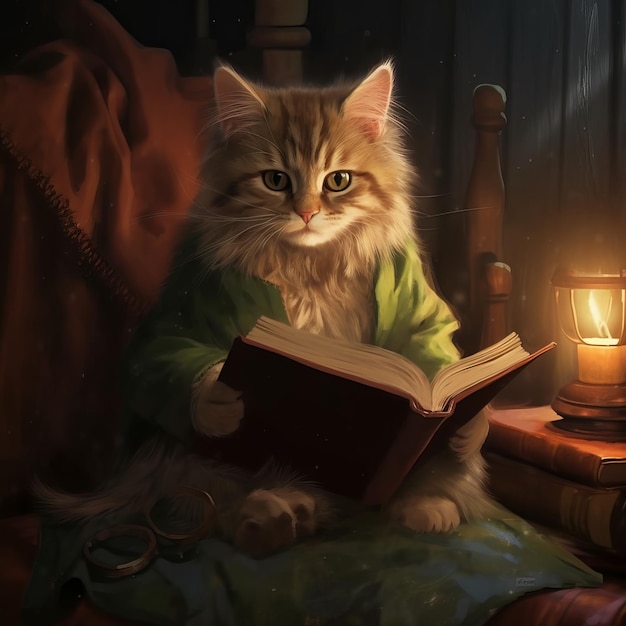 A Cute Cat Reading a Book