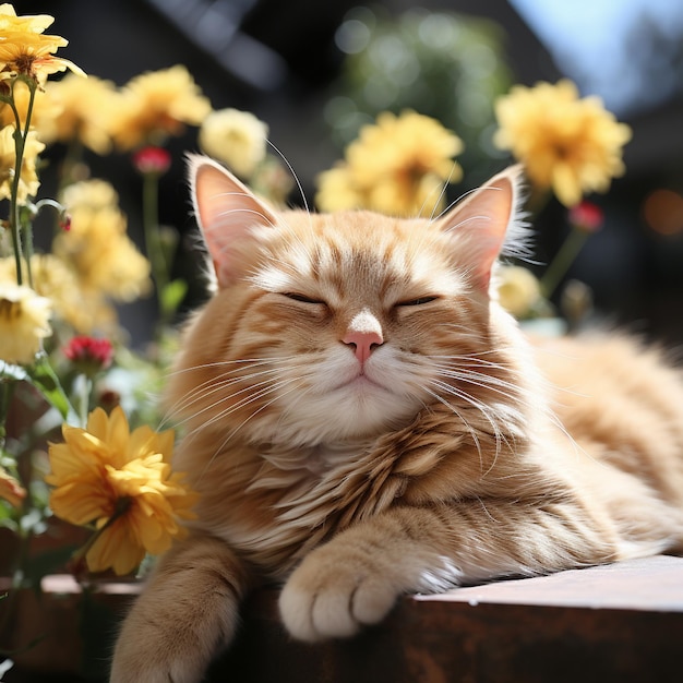 外でリラックスしている可愛い猫