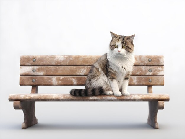 Cute cat sitting on a bench in the garden