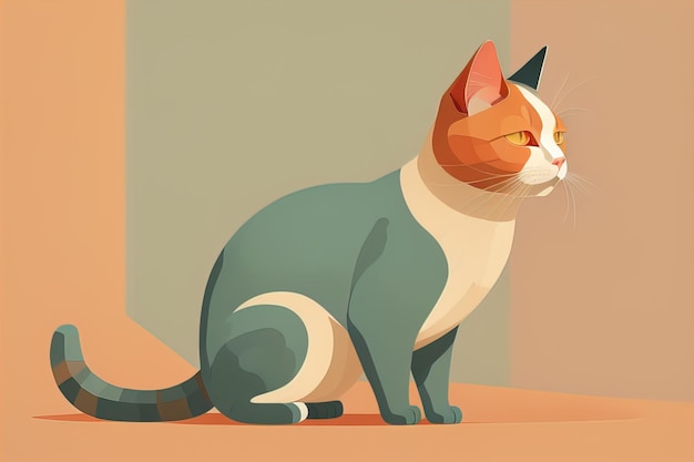 Cute cat sitting on the floor Vector illustration in retro style ai generative