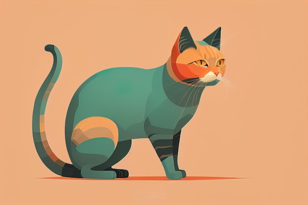 Cute cat sitting on the floor Vector illustration in retro style ai generative