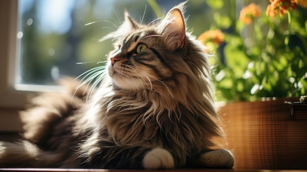 a cute cat sitting on a sunny windowsill