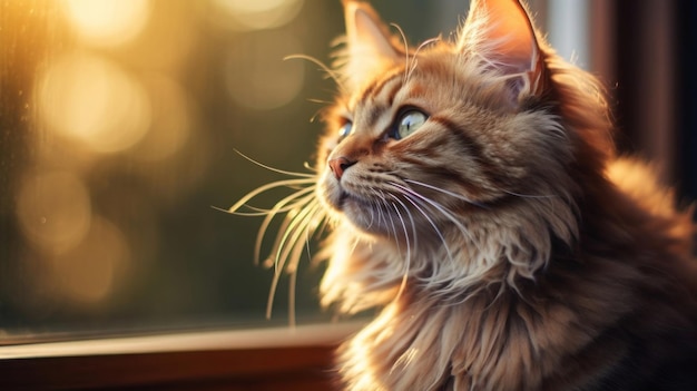 a cute cat sitting on a sunny windowsill