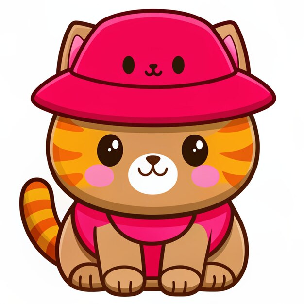 Photo cute cat sitting with hat cartoon vector icon illustration animal nature icon concept isolated premium vector flat cartoon style