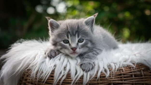 Photo cute cat sleep in the fluffy blanket