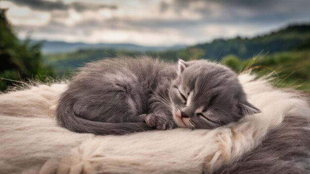 Photo cute cat sleep in the fluffy blanket