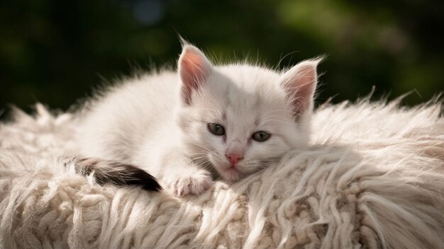 cute cat sleep in the fluffy blanket