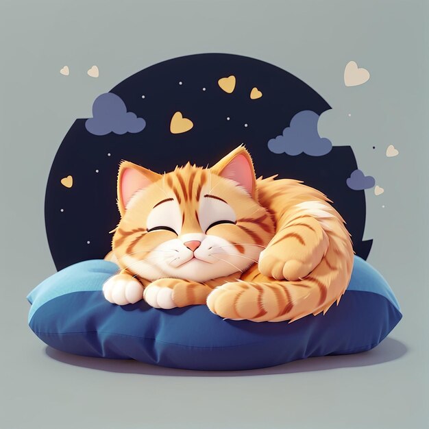 Photo cute cat sleeping on love pillow cartoon vector icon illustration animal nature icon concept isolated premium vector flat cartoon style