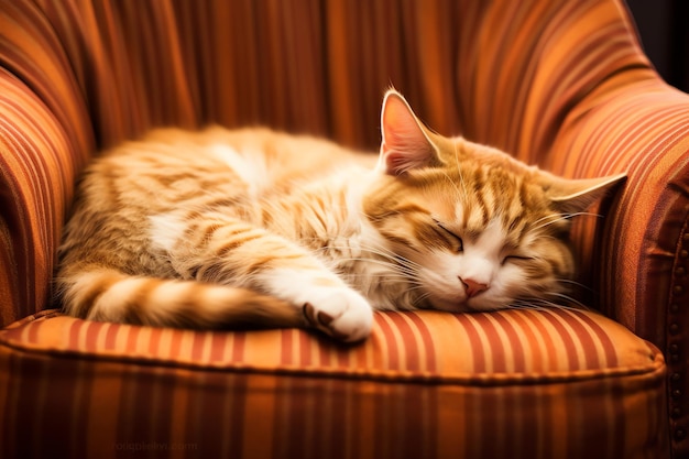 Cute cat sleeping or resting on the sofa at home Lazy cat sleeping on the sofa Cat day concept