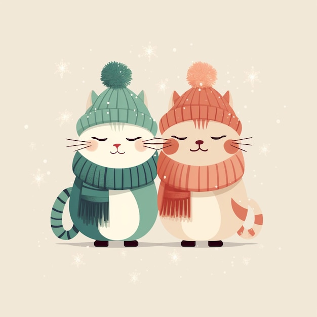 Photo cute cat and snowman in winter clothes vector illustration