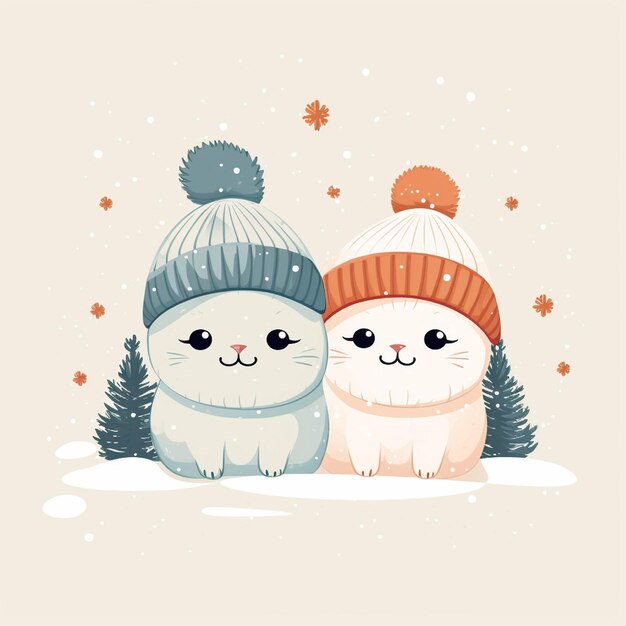 Photo cute cat and snowman in winter clothes vector illustration