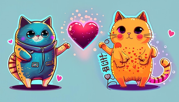 Cute Cat Spreads Love Hand Holding Love Sign Cartoon Illustration Playful Animal Nature Concept in