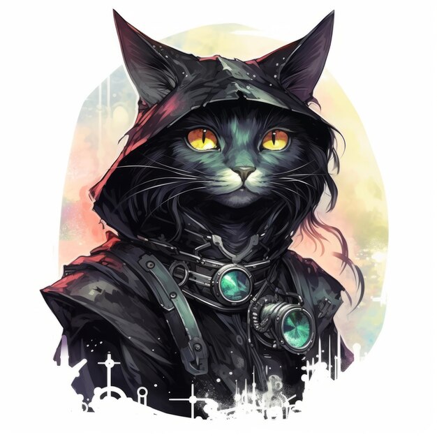 Cute cat in a steampunk costume Fantasy animal illustration