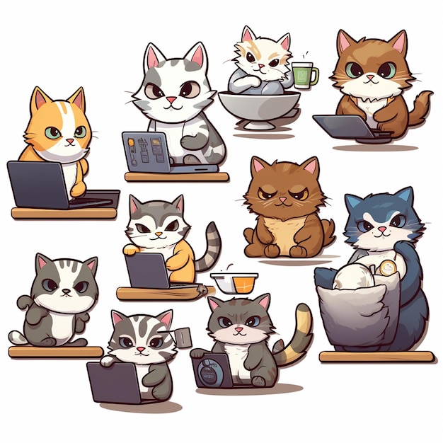 cute cat stickers vector