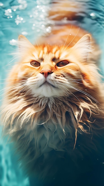 Photo cute cat swimming in water mobile wallpaper