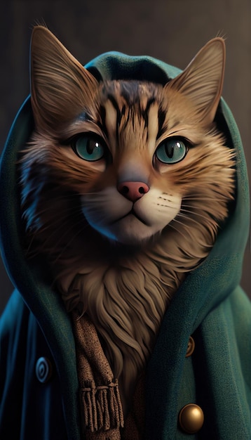 Cute cat in turquoise hoodie by Generative AI