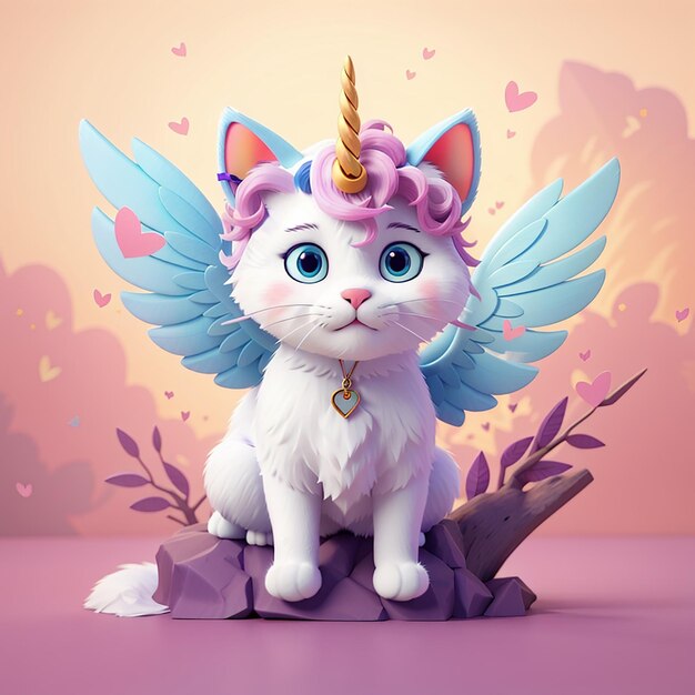Cute cat unicorn flying cartoon illustration animal wildlife icon concept