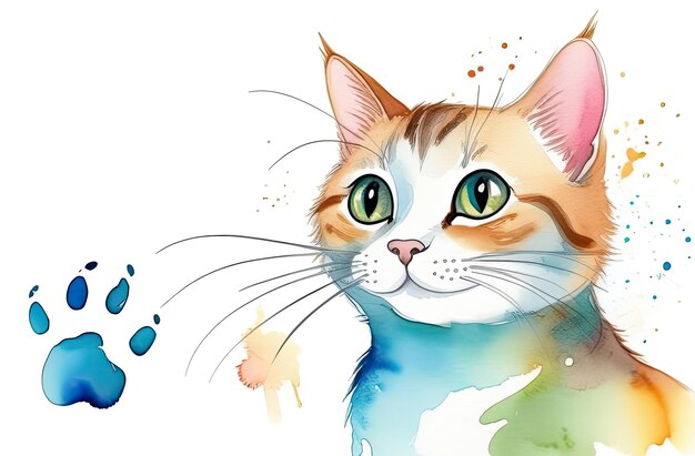 Cute cat Watercolor illustration Tshirt print Greeting card Poster Kitten Isolated