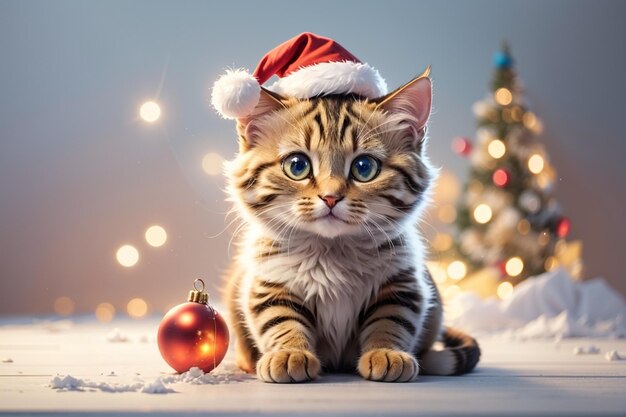 Cute cat wearing christmas hat photography