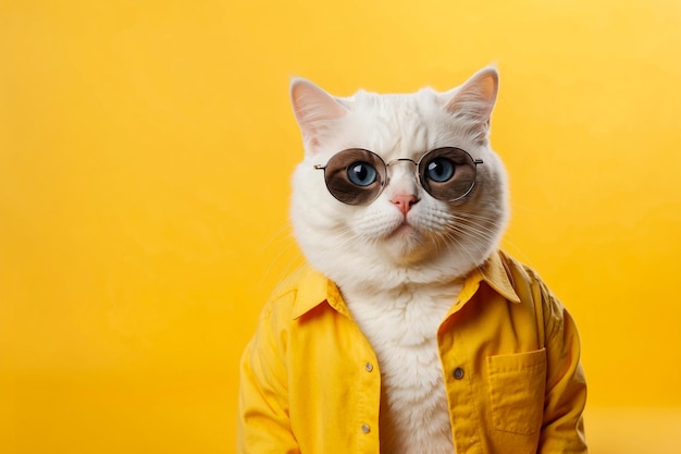 안경과 셔츠를 입은 귀여운 고양이  ⁇  배경