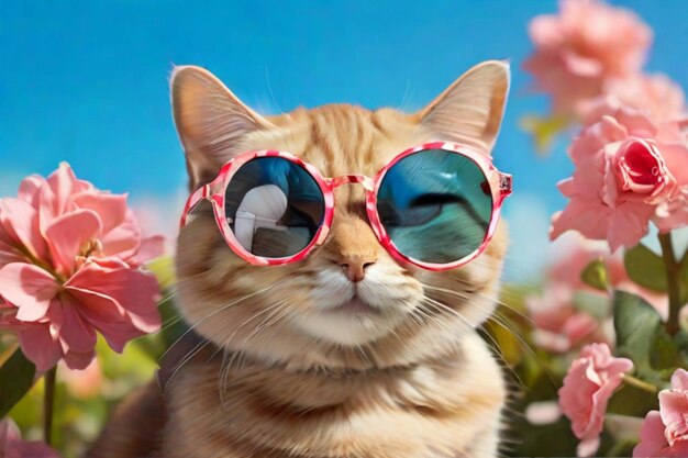 Cute cat wearing glasses in summer