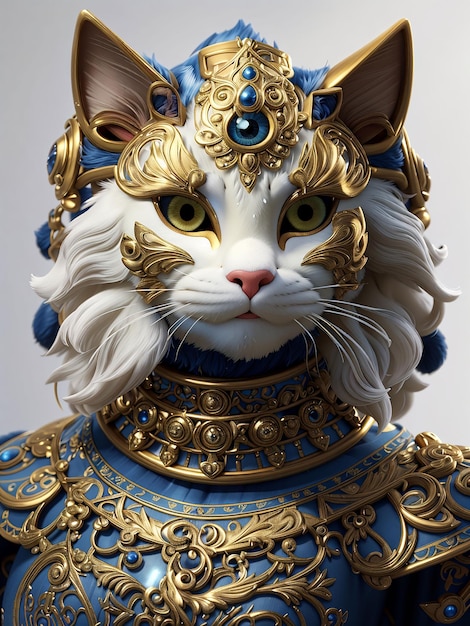 A cute cat wearing gold ornaments like royalty