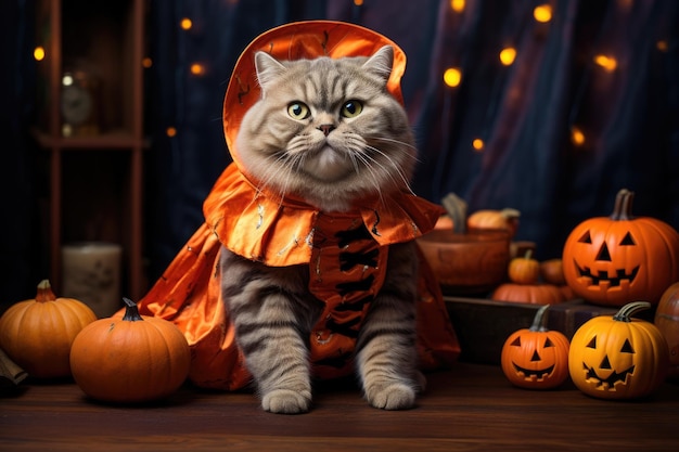 ハロウィンの衣装を着たかわいい猫 ハロウィン祭り 生成AI