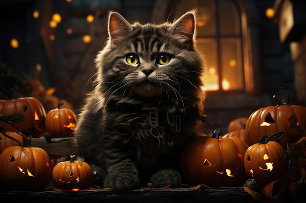 Cute Cat wearing halloween costumes Halloween festival Generative AI