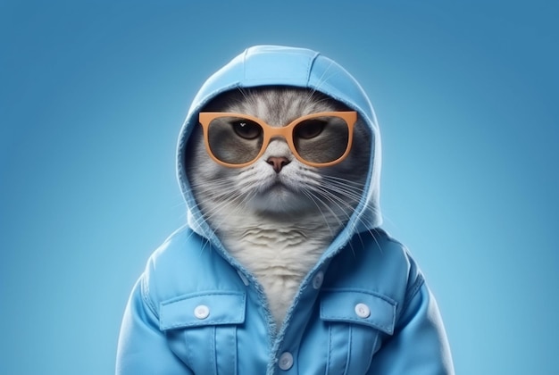 Premium AI Image  Cute cat wearing jacket and glasses isolated on