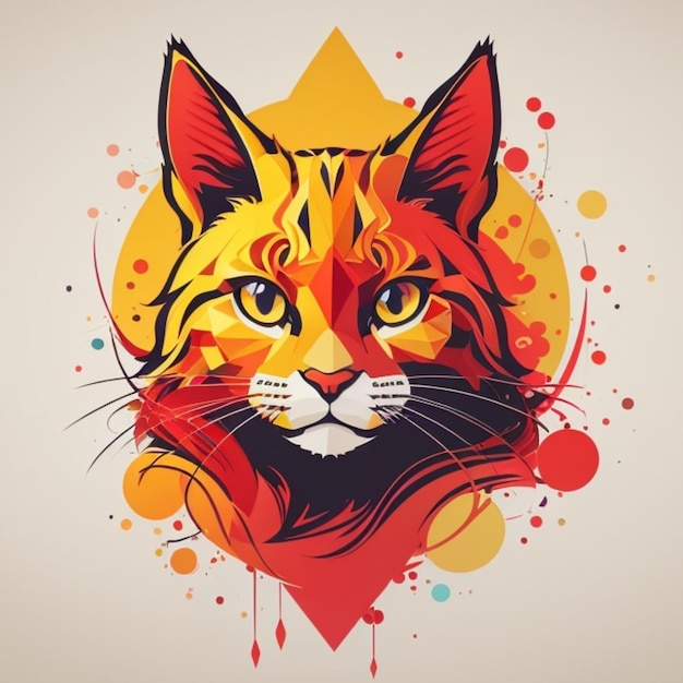 A cute cat with a backdrop of striking red and orange colors