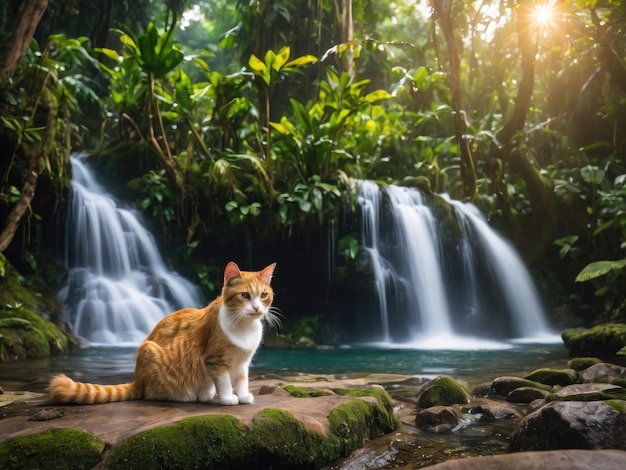 Cute cat with beautiful background creative AI design