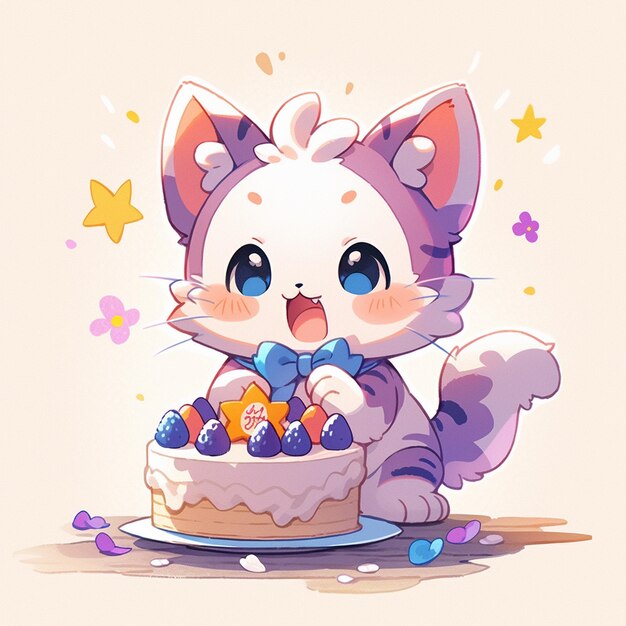 cute cat with birthday cake