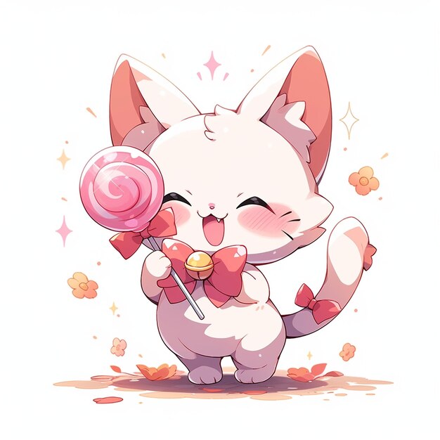 Photo cute cat with candy