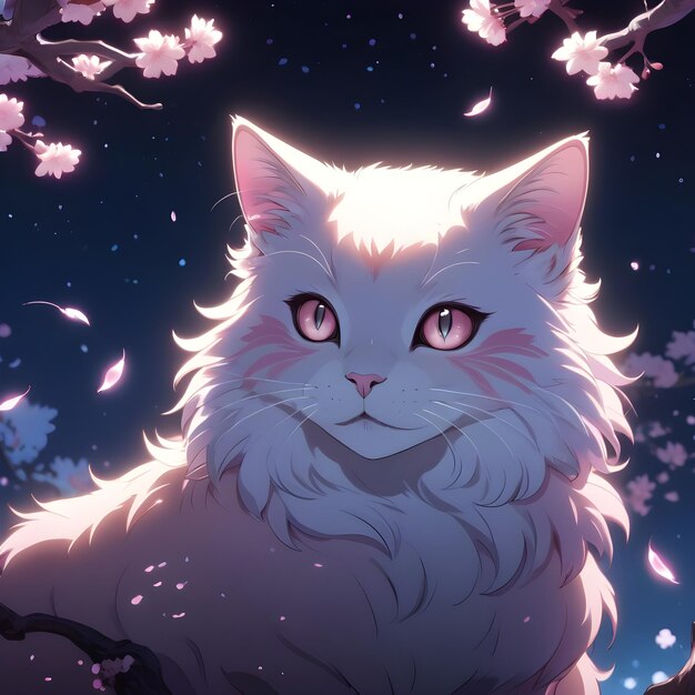 Cute cat with cherry blossoms