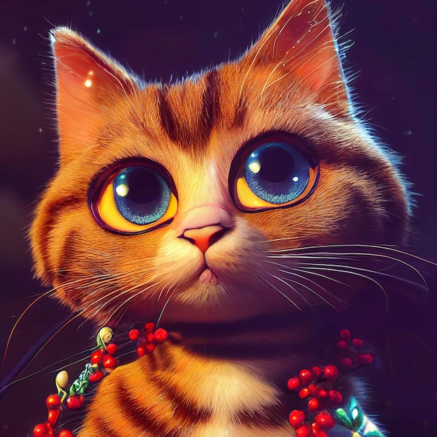 クリスマスの衣装を着たかわいい猫 クリスマスの風景の猫のアニメーション イラスト