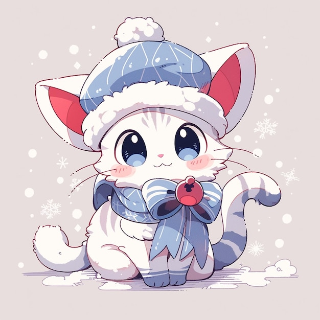 在聖誕節的可愛小貓 💕  Cute anime cat, Cute cartoon wallpapers