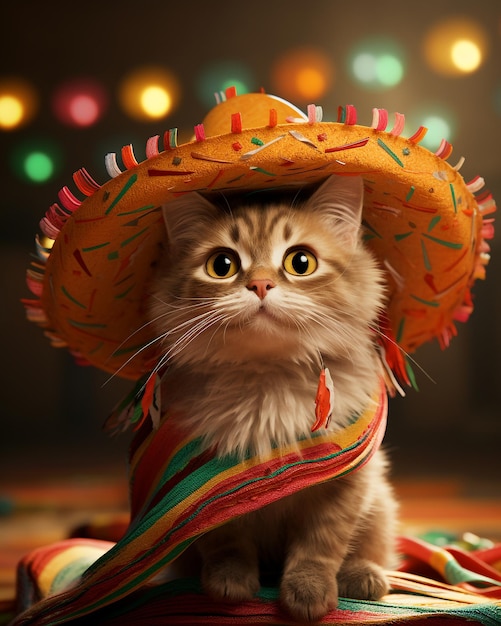 Cinco De Mayo 축제 의상 을 입은 귀여운 고양이
