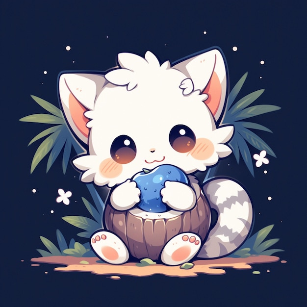 cute cat with coconut