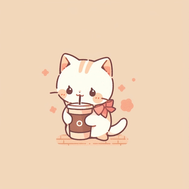 커피를 마시는 귀여운 고양이