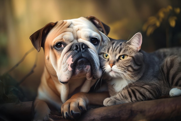 Cute cat with dog friends together generative ai