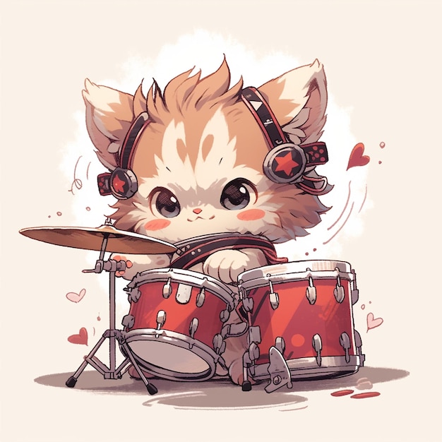 cute cat with drum