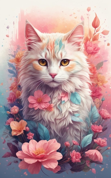 cute cat with flowers background