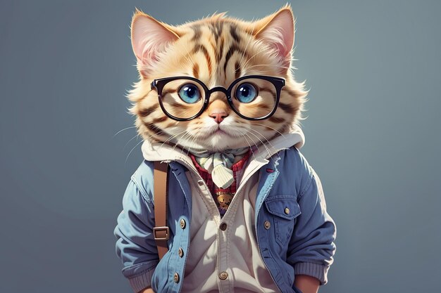 Photo a cute cat with glasses and clothes