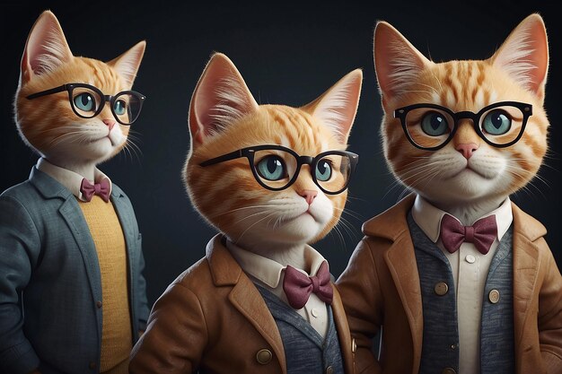 Photo a cute cat with glasses and clothes