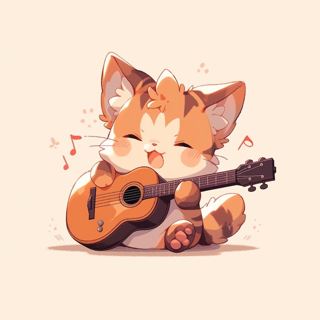 ギターを持ったかわいい猫