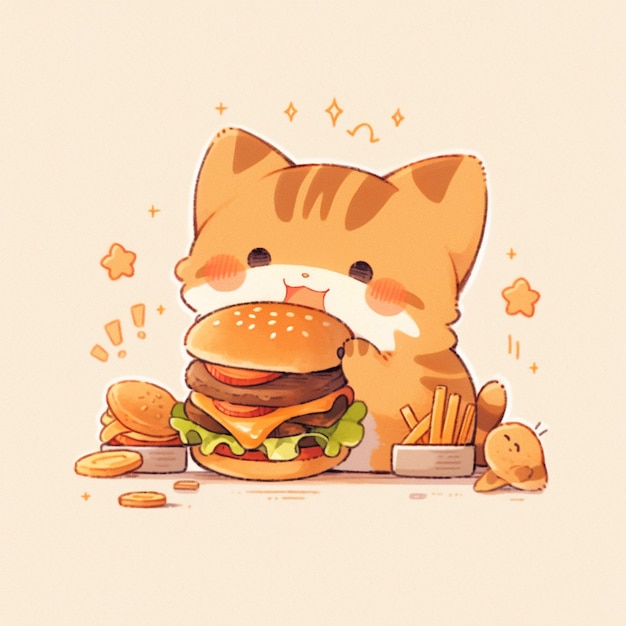 사진 햄버거를 들고 있는 귀여운 고양이