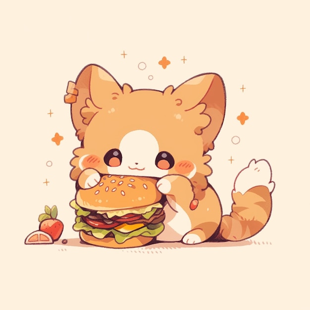 ハンバーガーを持つかわいい猫