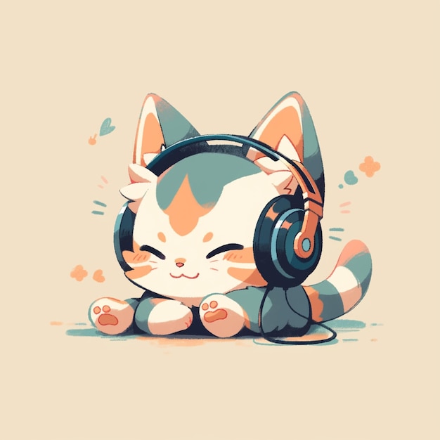 cute cat with headphone